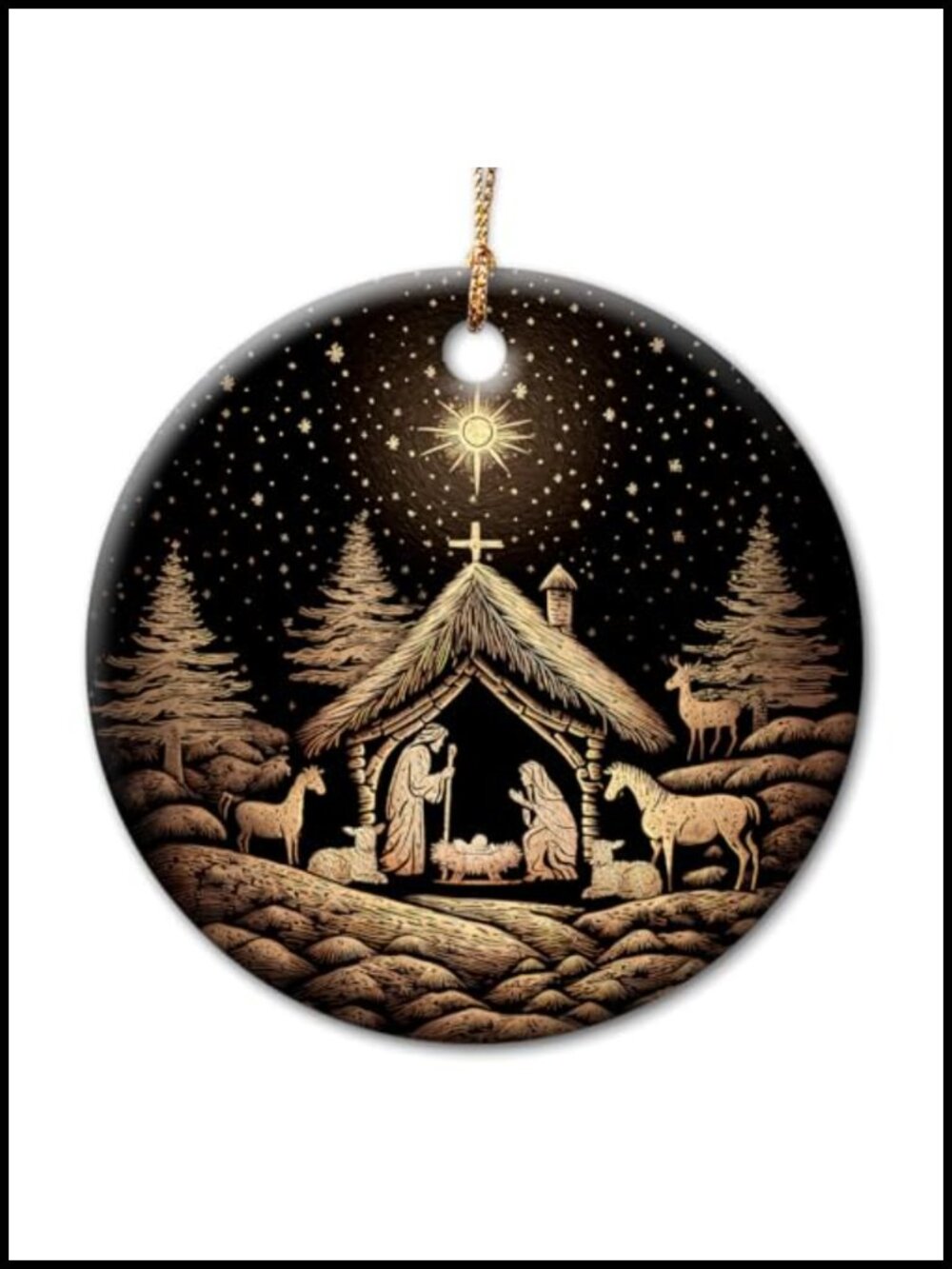 Ceramic Christmas Ornament Nativity Scene Double-Sided Hanging Decor
